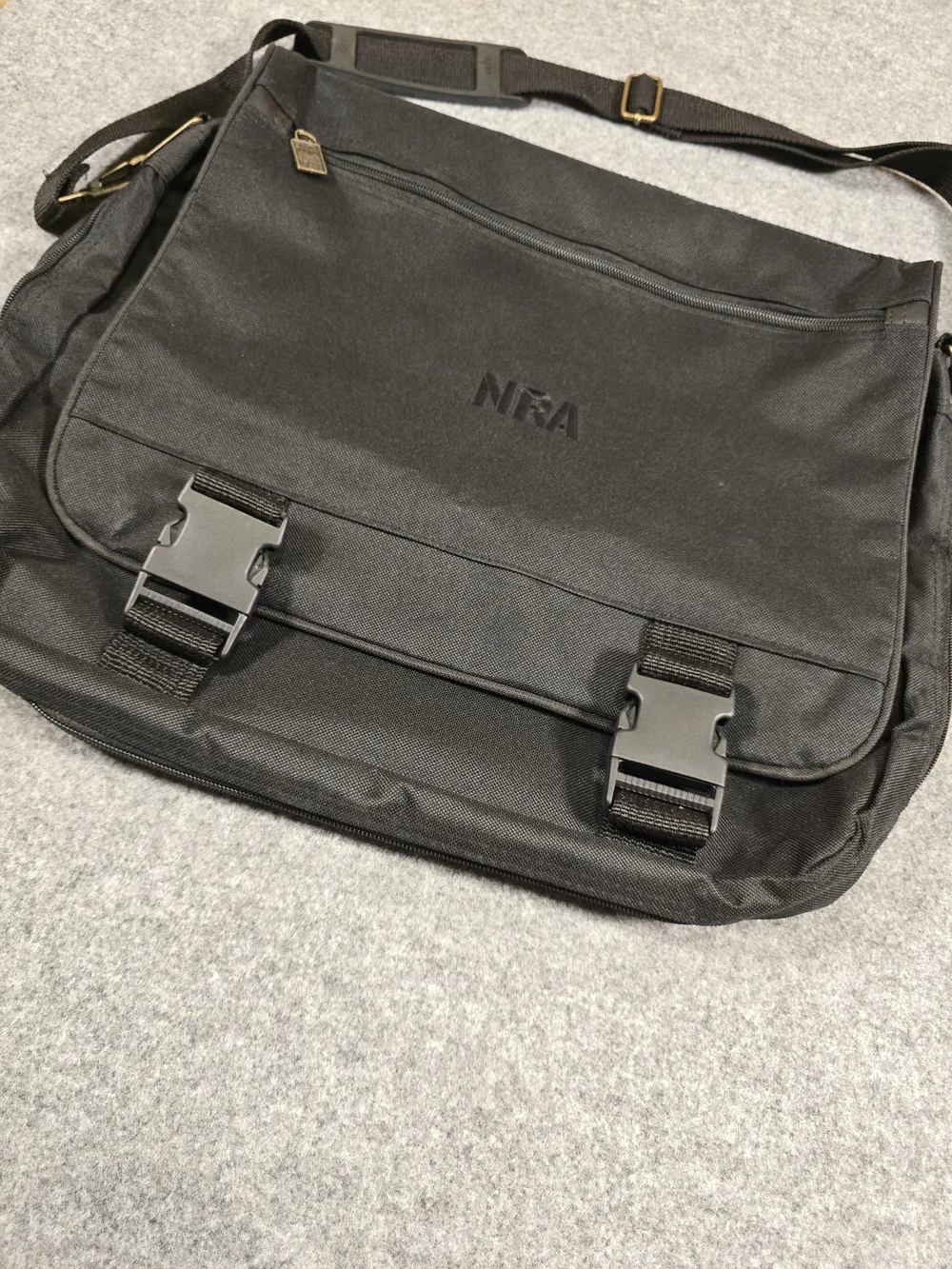 LEEDS Messenger Bag Black NRA Logo with Sturdy Adjustable Strap